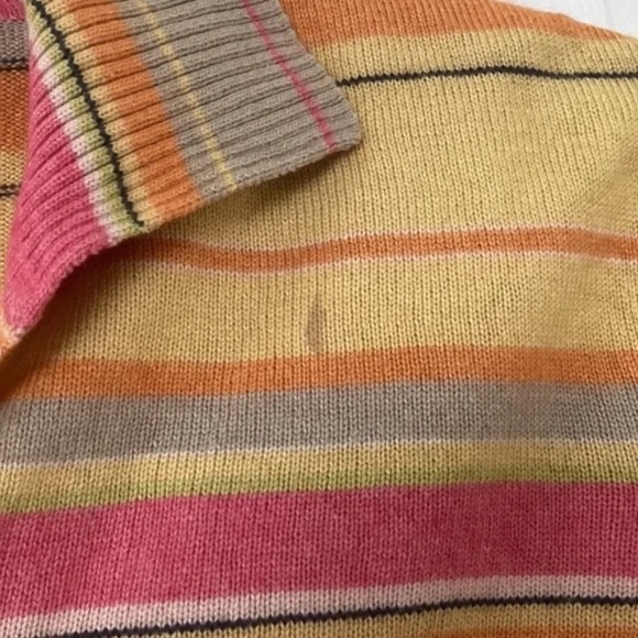 Vintage Carlisle Sweater Top Striped V Neck Collared Ribbed Medium - Picture 4 of 6